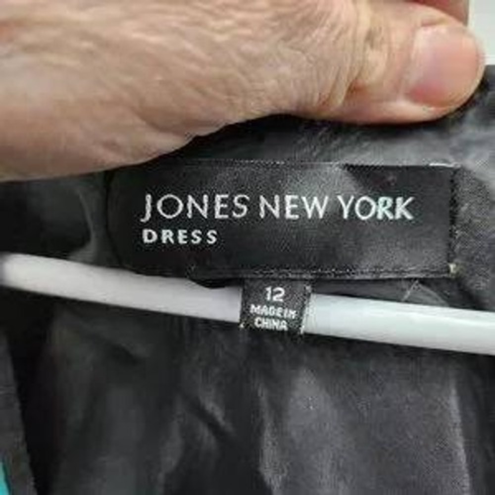 VTG Y2K Jones New York Dress Womens 12 Black Floral Silk Empire Waist Midi - Picture 7 of 11